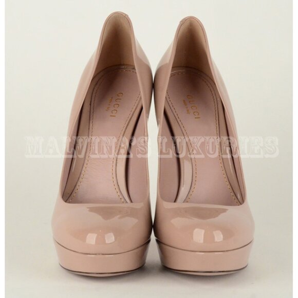 GUCCI SHOES LISBETH PLATFORM NUDE LEATHER HIGH HEEL PUMPS - Picture 6 of 12